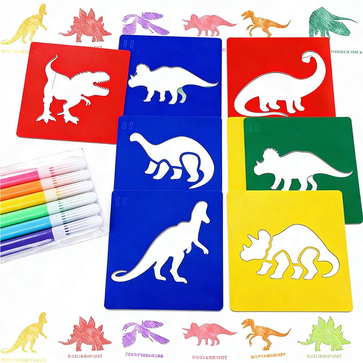 Art Craft Dinosaurs - 6 adet dinozor boyama şablonları 6